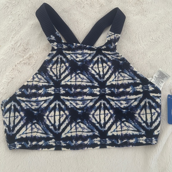 Roxy Tops - Roxy Blue and White Geometric Crop Top